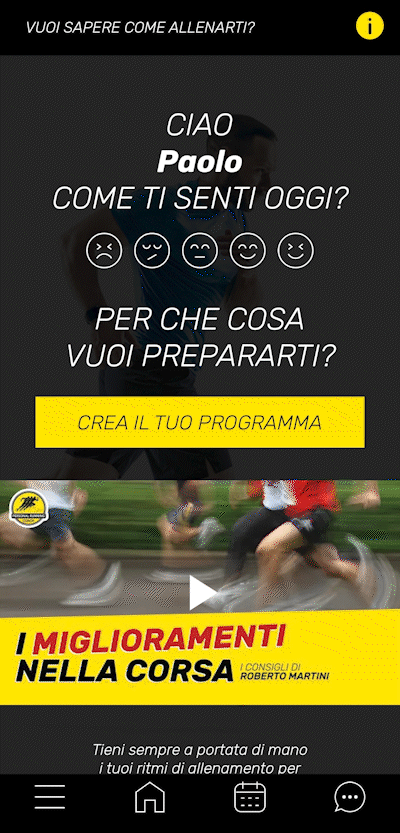 My Personal Running Coach, schermata app con programma di allenamento